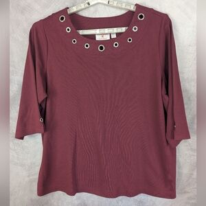 Quacker Factory 1X Rhinestone Studded Grommets Burgundy